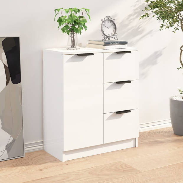 The Living Store Dressoir Minimalistisch Hoogglans Wit - 60x30x70cm - Bewerkt Hout