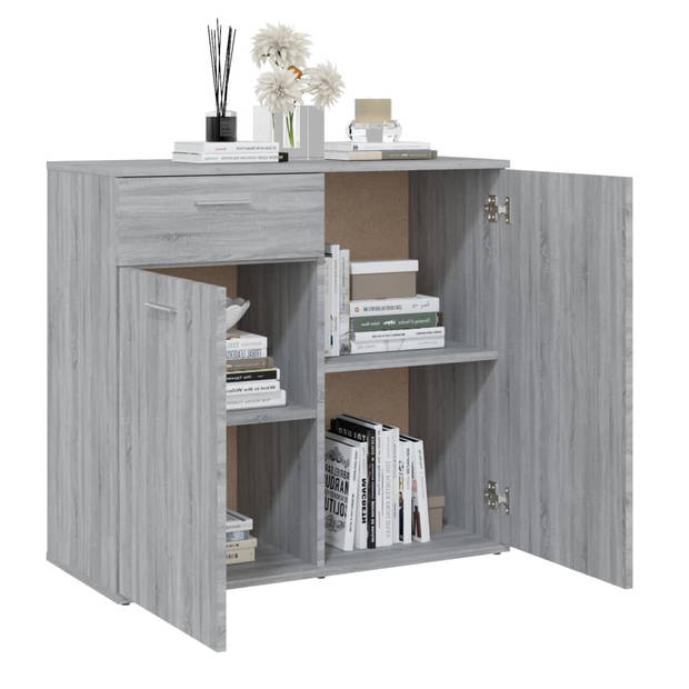 The Living Store Dressoir name - Opbergmeubel 80x36x75cm - Grijs Sonoma Eiken