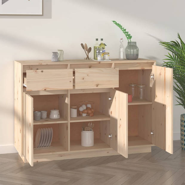 The Living Store Dressoir Grenenhout - 110 x 34 x 75 cm - 2 lades en 3 deuren