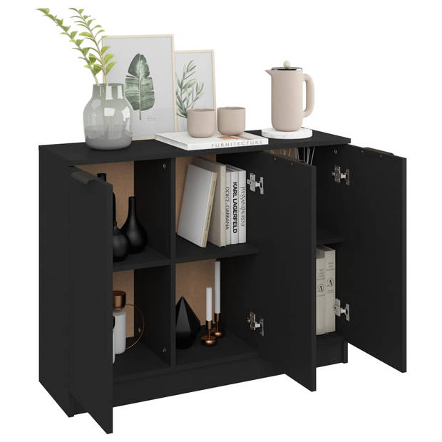 The Living Store Houten Dressoir - Bijzetkast - 90.5 x 30 x 70 cm - Bewerkt Hout Zwart