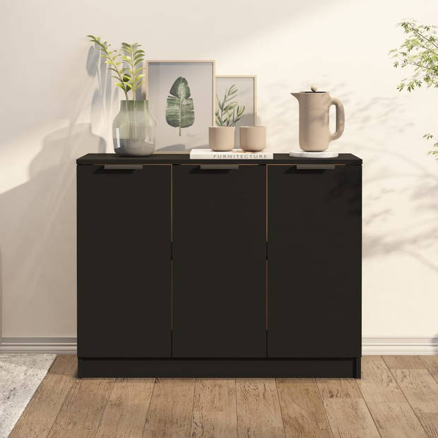 The Living Store Houten Dressoir - Bijzetkast - 90.5 x 30 x 70 cm - Bewerkt Hout Zwart