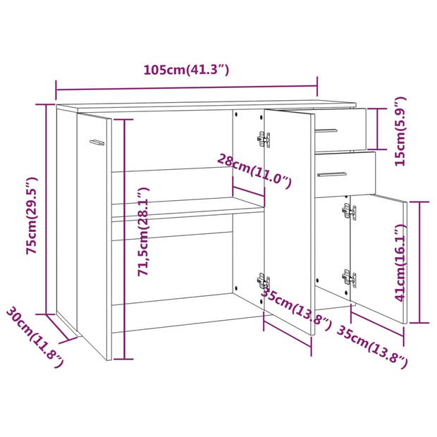 vidaXL Dressoir 105x30x75 cm bewerkt hout gerookt eikenkleurig