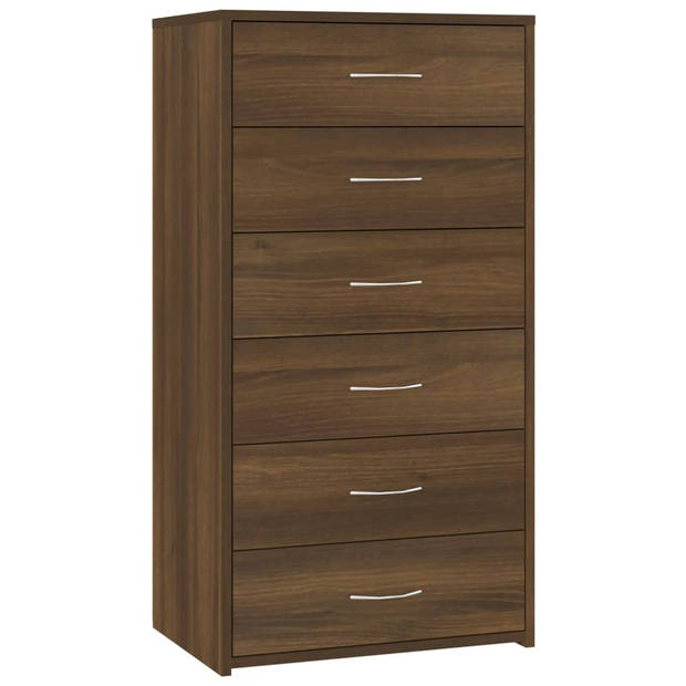 The Living Store Dressoir Bruineiken - 50x34x96 cm - 6 lades - Bewerkt hout