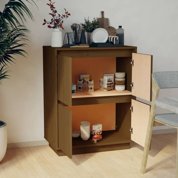 The Living Store Bijzetkast - Houten dressoir - 60x34x75 cm - Honingbruin