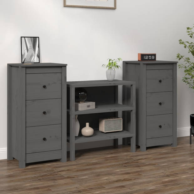 The Living Store Dressoir Massief Grenenhout - 40 x 35 x 80 cm - grijs