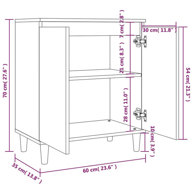 The Living Store Dressoir - Minimalistisch Grijs Sonoma Eiken - 60 x 35 x 70 cm - Opbergruimte - Multifunctioneel