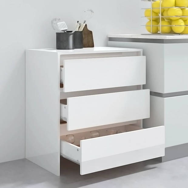 The Living Store Dressoir Minimalistisch - Bijzetkast 3 lades - Hoogglans wit - 70x41x75cm - Montage vereist