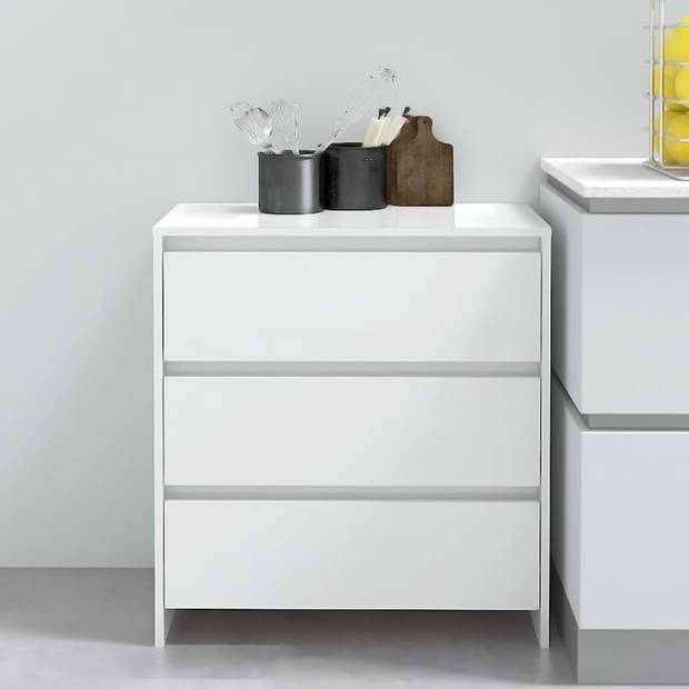 The Living Store Dressoir Minimalistisch - Bijzetkast 3 lades - Hoogglans wit - 70x41x75cm - Montage vereist