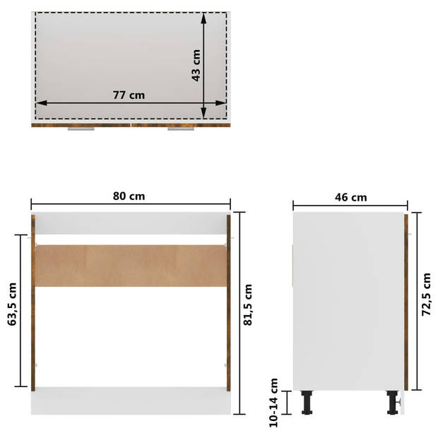 vidaXL Gootsteenkast 80x46x81,5 cm bewerkt hout gerookt eikenkleur