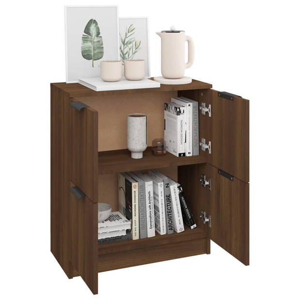 The Living Store Bewerkt Houten Dressoir - Bijzetkast - 60x30x70 cm - Bruineiken - Stevig Blad