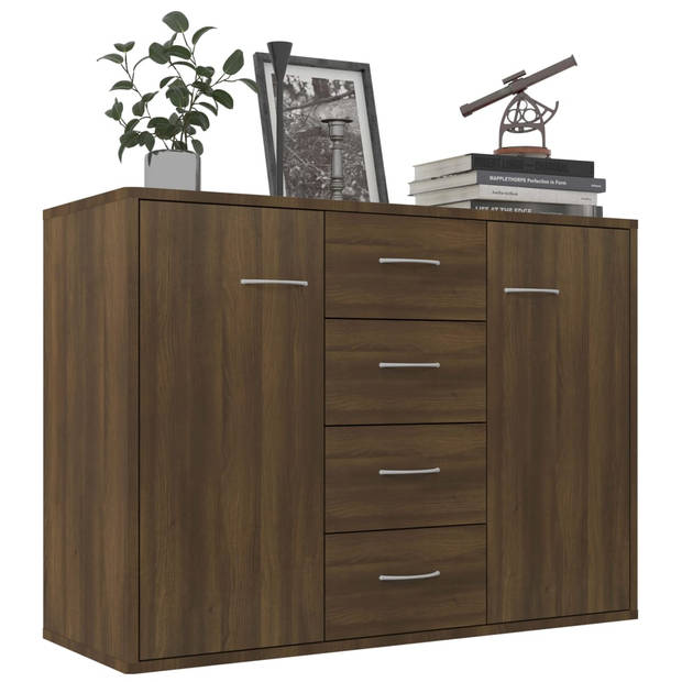 The Living Store Dressoir Bruineiken - 88 x 30 x 65 cm - met 4 lades en 2 deuren