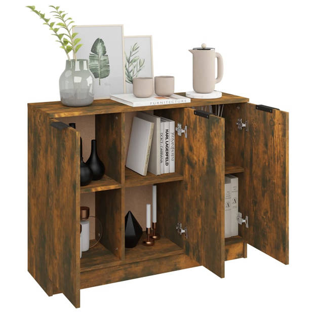 The Living Store Dressoir 90-5x30x70 cm bewerkt hout gerookt eikenkleurig - Keukenkast