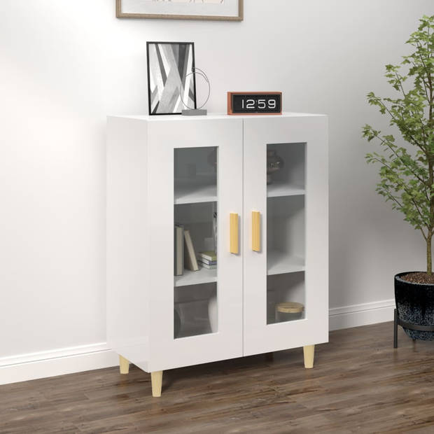 The Living Store Dressoir - Hoogglans wit - 69.5 x 34 x 90 cm - 2 glazen deuren