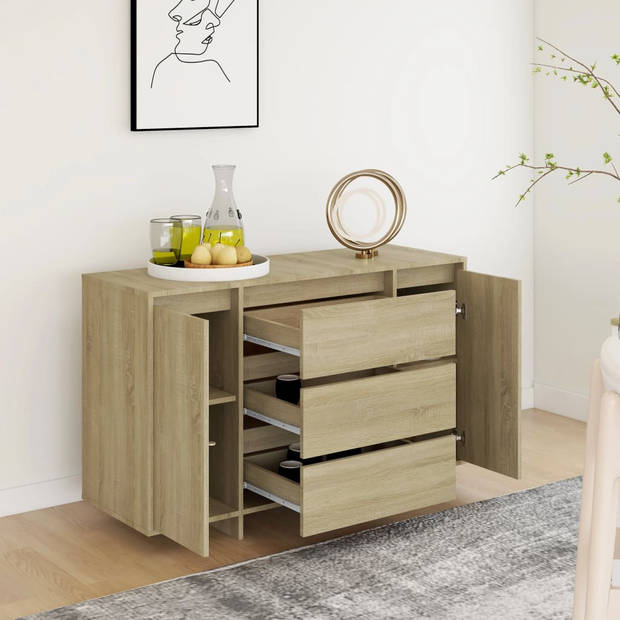 The Living Store Dressoir Meubel - 120 x 41 x 75 cm - Sonoma eiken - Montage vereist