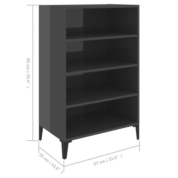 The Living Store Dressoir 57x35x90 cm spaanplaat hoogglans grijs - Keukenkast