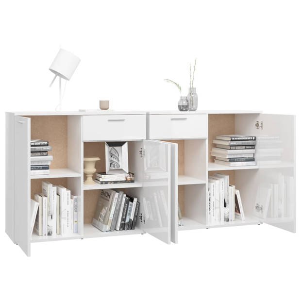 The Living Store Dressoir Meubelen - 160 x 36 x 75 cm - Hoogglans wit - 4 deuren - 2 lades