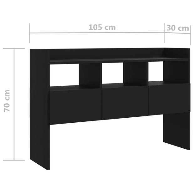 The Living Store Dressoir - 3 open vakken en 3 lades - 105 x 30 x 70 cm - zwart