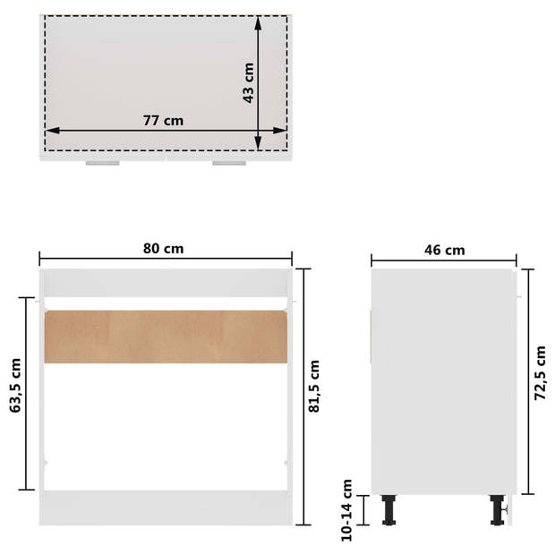 vidaXL Wastafelonderkast 80x46x81,5 cm bewerkt hout hoogglans wit