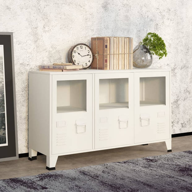 The Living Store Dressoir Industrieel - Wit - 105 x 35 x 62 cm - Metaal en Glas