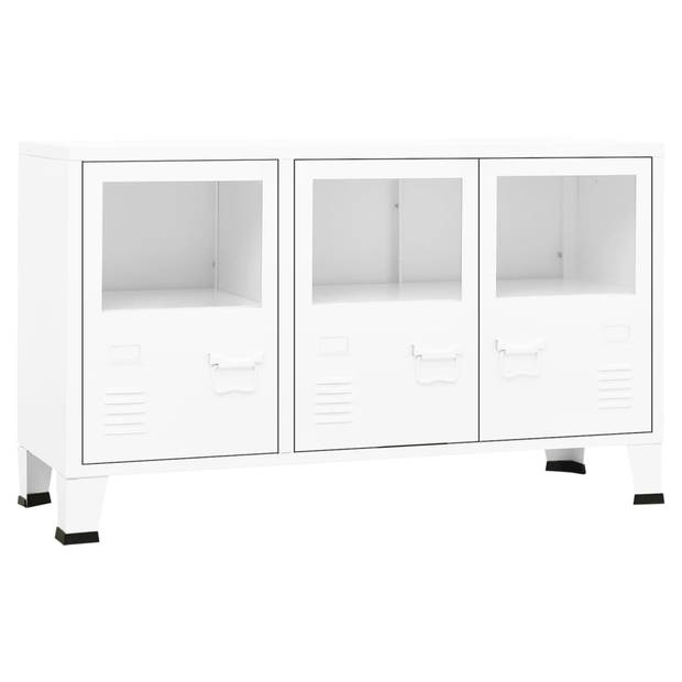 The Living Store Dressoir Industrieel - Wit - 105 x 35 x 62 cm - Metaal en Glas