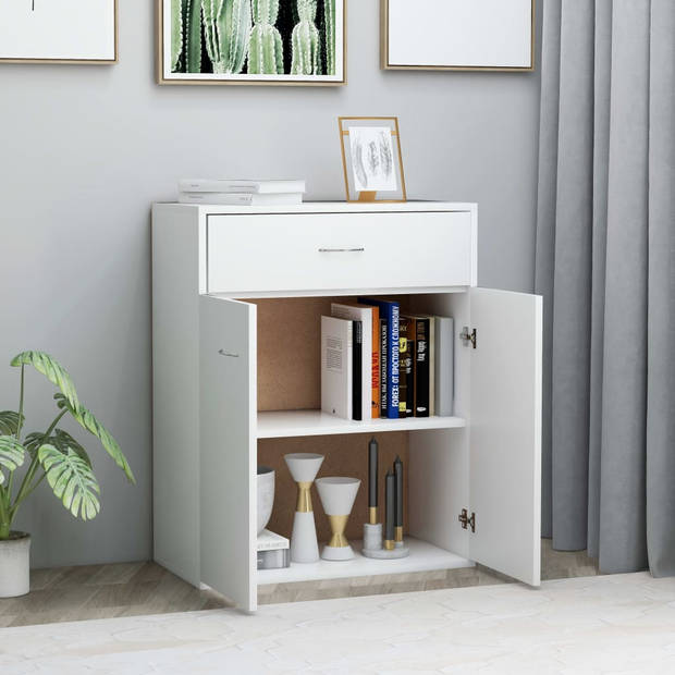 The Living Store Dressoir Minimalistisch Wit 60x30x75cm - Met 2 Deuren en 1 Lade