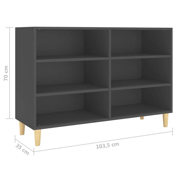 The Living Store Dressoir - Scandinavisch Design - 6 Schappen - Grijs - 103.5 x 35 x 70 cm - Montage vereist