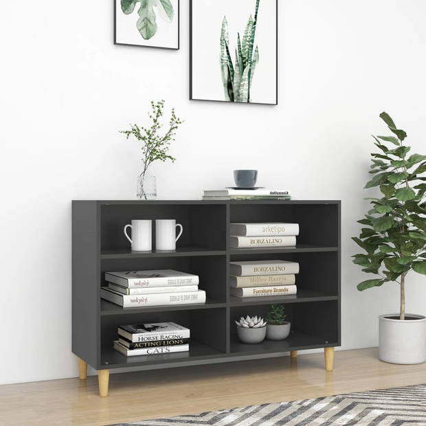 The Living Store Dressoir - Scandinavisch Design - 6 Schappen - Grijs - 103.5 x 35 x 70 cm - Montage vereist