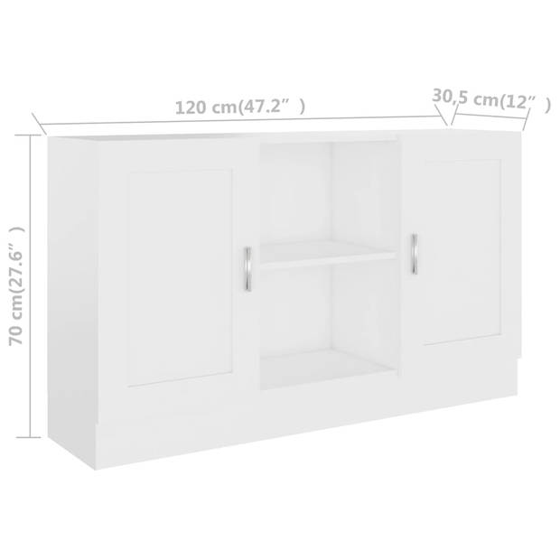 The Living Store Dressoir - Opbergkast - 120 x 30.5 x 70 cm - Wit - Hoogwaardig hout