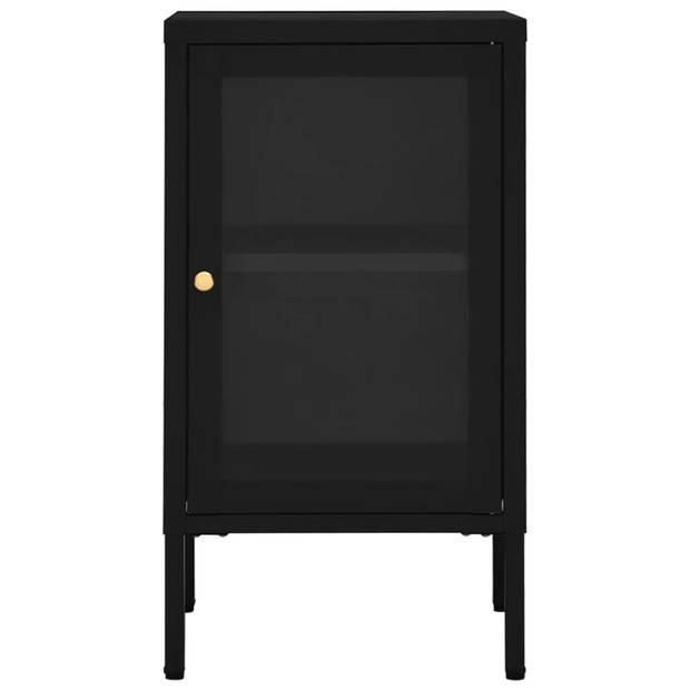 The Living Store Dressoir Modern Zwart - 38 x 35 x 70 cm - Staal en Glas