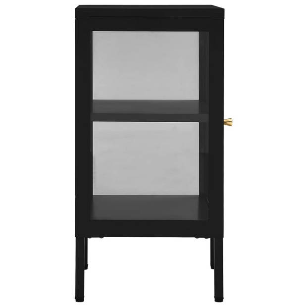 The Living Store Dressoir Modern Zwart - 38 x 35 x 70 cm - Staal en Glas