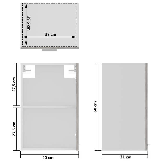 vidaXL Hangkast 40x31x60 cm bewerkt hout betongrijs