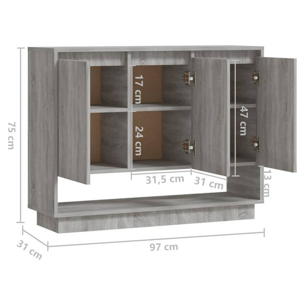 vidaXL Dressoir 97x31x75 cm bewerkt hout grijs sonoma eikenkleurig