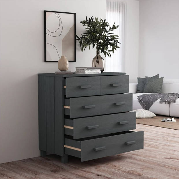 The Living Store HAMAR Dressoir - 79 x 40 x 80 cm - Massief grenenhout - 5 lades