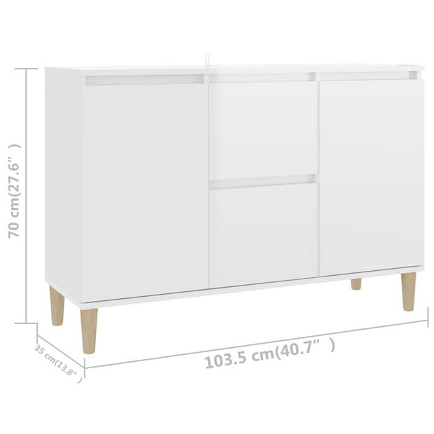 The Living Store Dressoir - Hoogglans wit - 103.5 x 35 x 70 cm - Stevig - duurzaam - 2 lades - 2 deuren