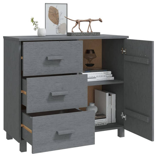 The Living Store HAMAR Dressoir - Donkergrijs - 90 x 40 x 80 cm - Massief grenenhout en MDF