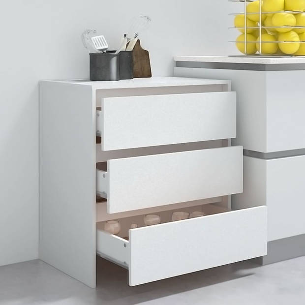 The Living Store Dressoir - Simplistisch - Bijzetkast - 70x41x75 cm - Wit spaanplaat - 3 lades