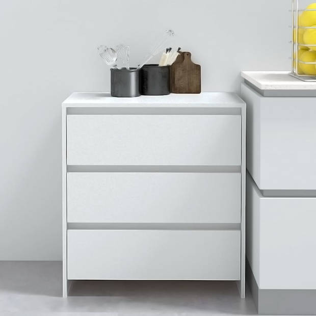 The Living Store Dressoir - Simplistisch - Bijzetkast - 70x41x75 cm - Wit spaanplaat - 3 lades