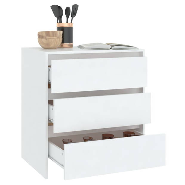 The Living Store Dressoir - Simplistisch - Bijzetkast - 70x41x75 cm - Wit spaanplaat - 3 lades