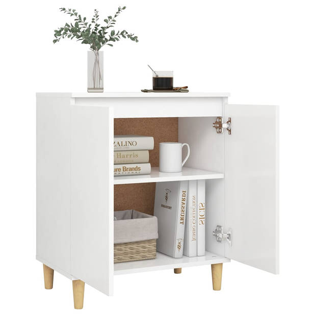 The Living Store Dressoir met massief houten poten 60x35x70 cm bewerkt hout wit - Keukenkast