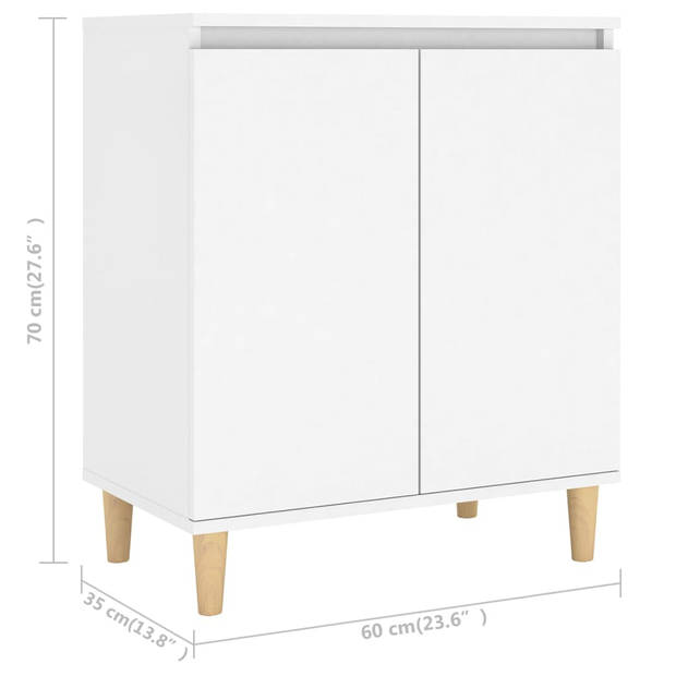 vidaXL Dressoir met massief houten poten 60x35x70 cm bewerkt hout wit