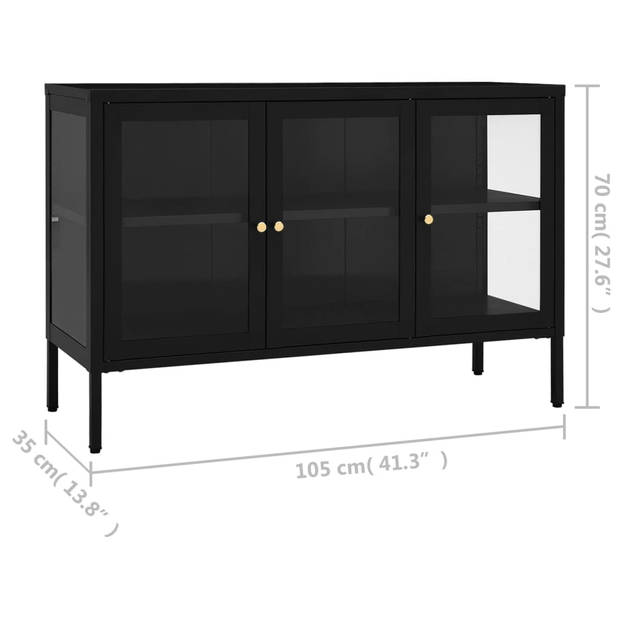 The Living Store Dressoir - Zwart Staal - 105 x 35 x 70 cm - Met glazen deur