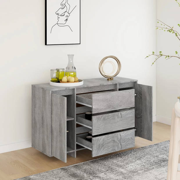 The Living Store Dressoir Bijzetkast - 120 x 41 x 75 cm - Grijs Sonoma Eiken Materiaal