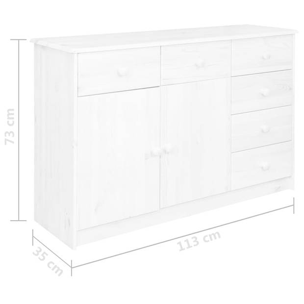 vidaXL Dressoir met 6 lades 113x35x73 cm massief grenenhout wit