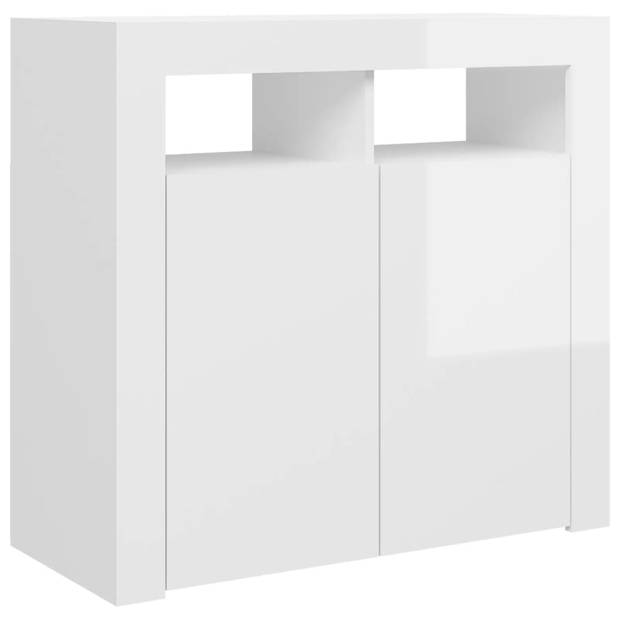 The Living Store Dressoir - Bewerkt hout - 80 x 35 x 75 cm - LED-verlichting - Hoogglans wit