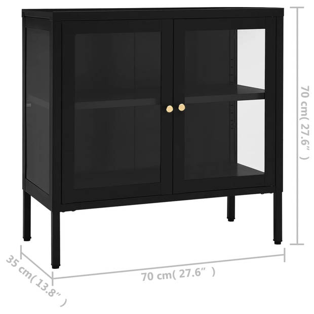 vidaXL Dressoir 70x35x70 cm staal en glas zwart