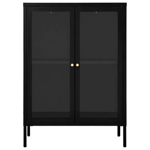 vidaXL Dressoir 75x35x105 cm staal en glas zwart