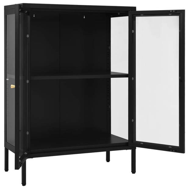 vidaXL Dressoir 75x35x105 cm staal en glas zwart