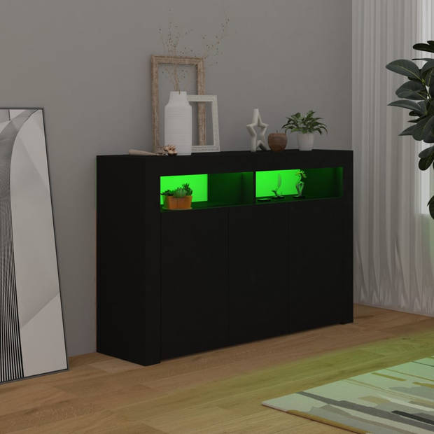 The Living Store Dressoir - LED-verlichting - 115.5 x 30 x 75 cm - Zwart hout