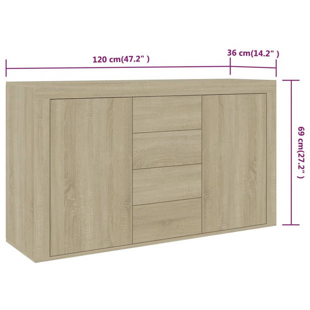 vidaXL Dressoir 120x36x69 cm bewerkt hout sonoma eikenkleurig