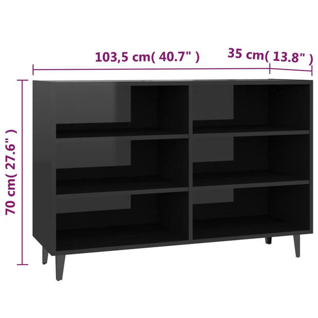 The Living Store Dressoir Industriële Stijl - 103.5 x 35 x 70 cm - Hoogglans Zwart